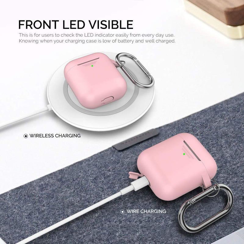 AhaStyle Upgrade Silicone Case Protective Cover [Front LED Visible] Compatible with Apple AirPods 2 & 1 (Pink) - Image 2